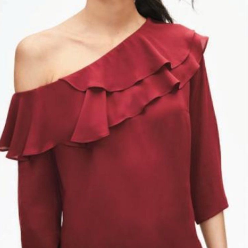 Stella & Dot Roz Top Maette Burgundy One Shoulder Blouse